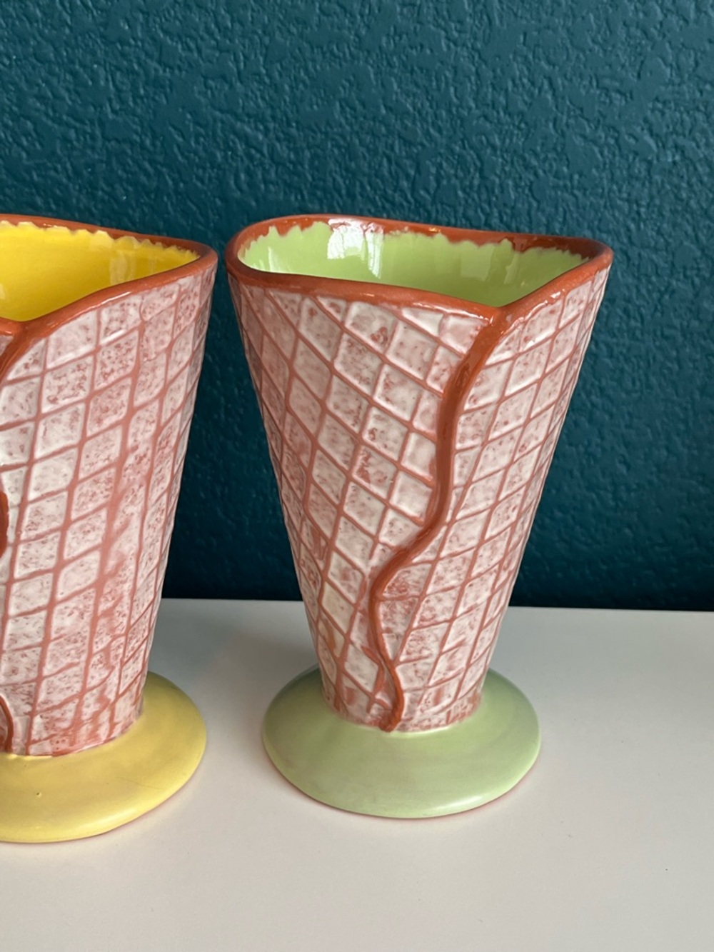 Vintage Hallmark Ceramic Ice Cream Waffle Cone Sundae Cups x3 - Picture 4 of 9